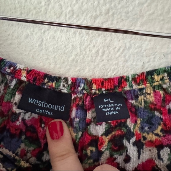 Westbound Petites Boho Floral Peplum Smocked Elastic Neck Off The Shoulder Sz PL - Picture 9 of 10